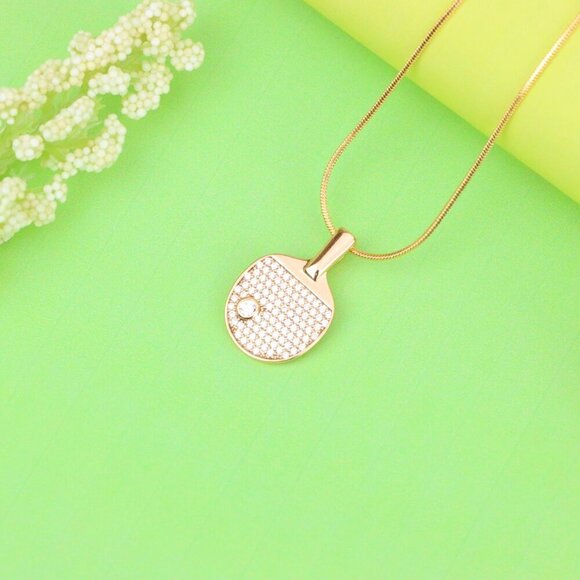 "Rose Gold Table Tennis Racket Pendant with Sparkling CZ Detailing, XPPT1376 - Picture 10 of 13